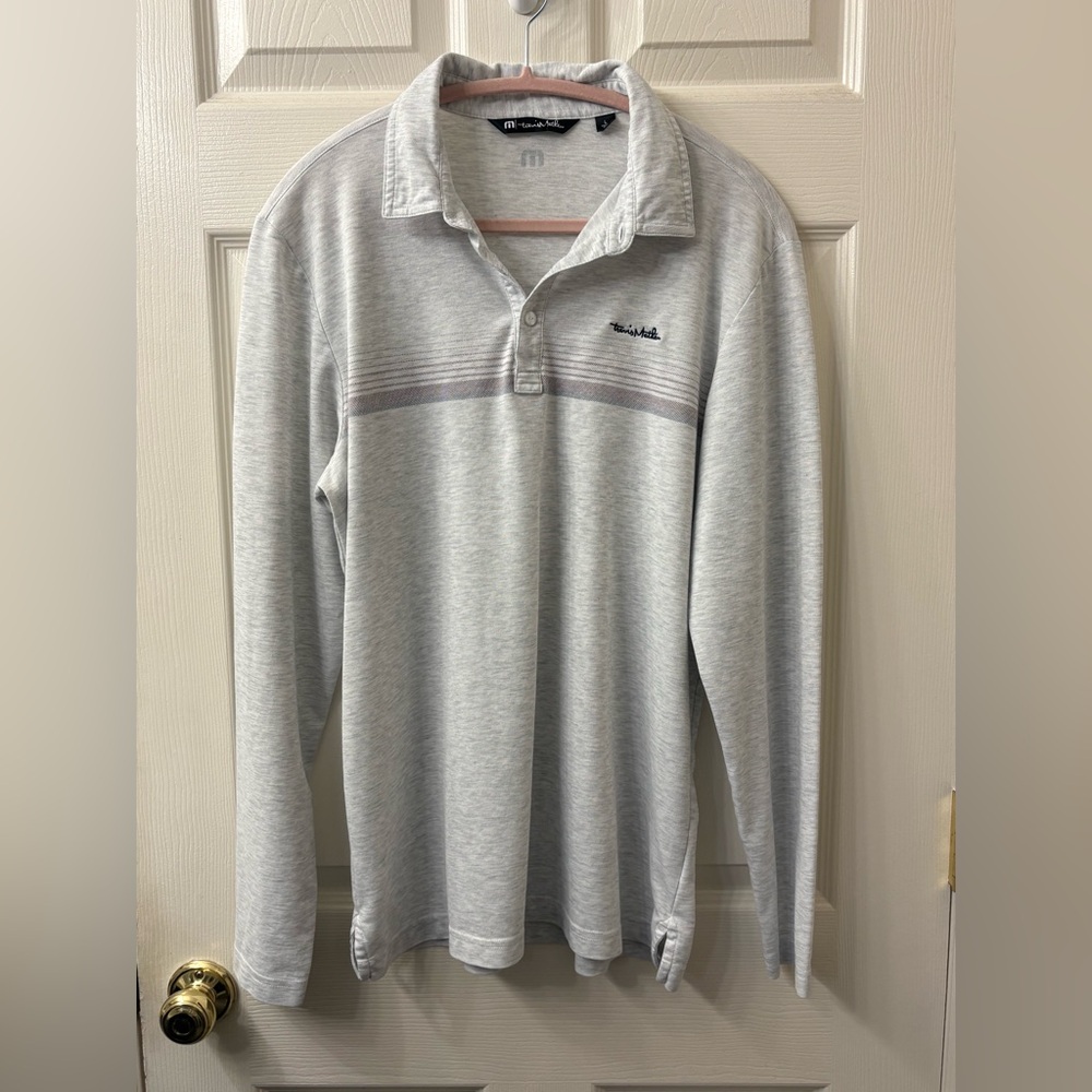 Travis Mathew Light Gray Long Sleeve Polo Sz Large